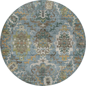 Indoor/Outdoor Silk Road Aqua 8' x 8' Round Rug