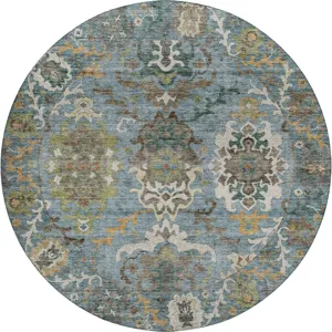 Indoor/Outdoor Silk Road Aqua 8\' x 8\' Round Rug