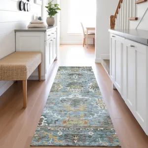 Indoor/Outdoor Silk Road Aqua 2\'3\" x 7\'6\" Runner Rug