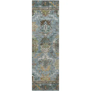 Indoor/Outdoor Silk Road Aqua 2\'3\" x 7\'6\" Runner Rug