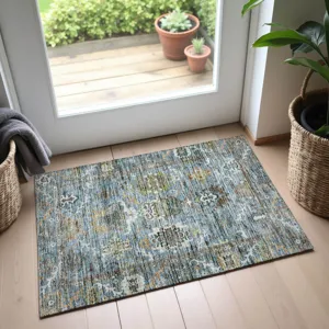 Indoor/Outdoor Silk Road Aqua 1\'8\" x 2\'6\" Rug