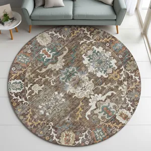 Indoor/Outdoor Silk Road Chocolate 8\' x 8\' Round Rug