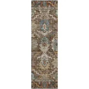 Indoor/Outdoor Silk Road Chocolate 2\'3\" x 7\'6\" Runner Rug