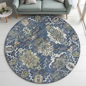 Indoor/Outdoor Silk Road Navy 8\' x 8\' Round Rug
