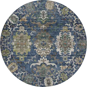 Indoor/Outdoor Silk Road Navy 8\' x 8\' Round Rug