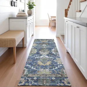 Indoor/Outdoor Silk Road Navy 2\'3\" x 7\'6\" Runner Rug