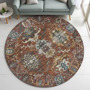 Indoor/Outdoor Silk Road Paprika 8\' x 8\' Round Rug