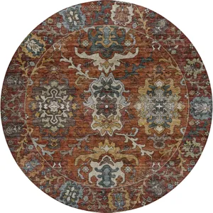 Indoor/Outdoor Silk Road Paprika 8\' x 8\' Round Rug