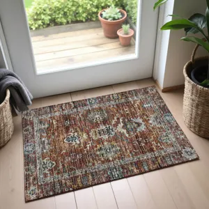 Indoor/Outdoor Silk Road Paprika 1\'8\" x 2\'6\" Rug