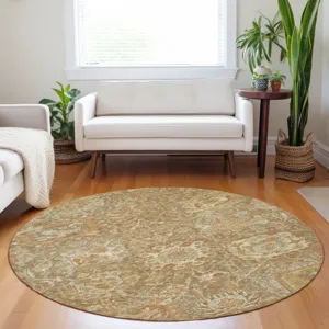 Luxury Washable Indoor/Outdoor Tabrook Khaki 8\' x 8\' Round Rug