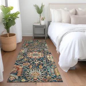 Luxury Washable Indoor/Outdoor Tabrook Navy 2\'3\" x 7\'6\" Runner Rug