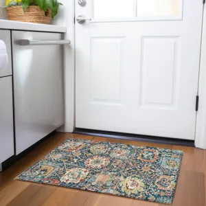 Luxury Washable Indoor/Outdoor Tabrook Navy 1\'8\" x 2\'6\" Rug