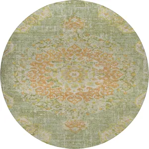Luxury Washable Indoor/Outdoor Tabrook Aloe 8\' x 8\' Round Rug