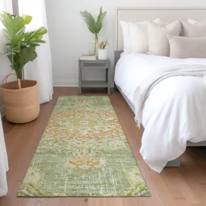Luxury Washable Indoor/Outdoor Tabrook Aloe 2\'3\" x 7\'6\" Runner Rug