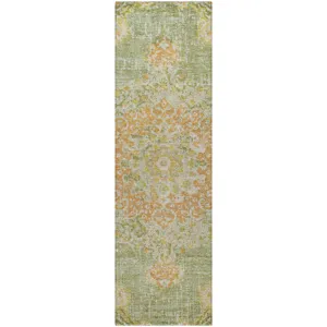 Luxury Washable Indoor/Outdoor Tabrook Aloe 2\'3\" x 7\'6\" Runner Rug
