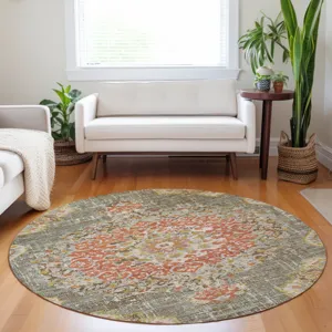 Luxury Washable Indoor/Outdoor Tabrook Brown 8\' x 8\' Round Rug