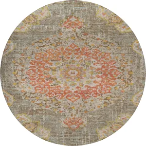 Luxury Washable Indoor/Outdoor Tabrook Brown 8\' x 8\' Round Rug