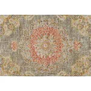 Luxury Washable Indoor/Outdoor Tabrook Brown 1\'8\" x 2\'6\" Rug