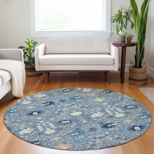 Luxury Washable Indoor/Outdoor Tabrook Denim 8\' x 8\' Round Rug