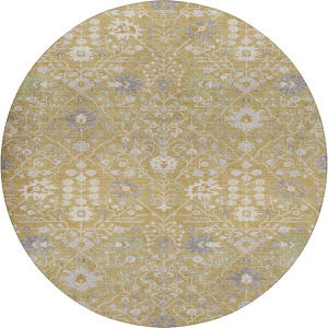 Luxury Washable Indoor/Outdoor Tabrook Gold 8' x 8' Round Rug