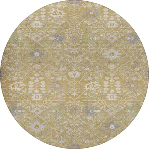 Luxury Washable Indoor/Outdoor Tabrook Gold 8\' x 8\' Round Rug