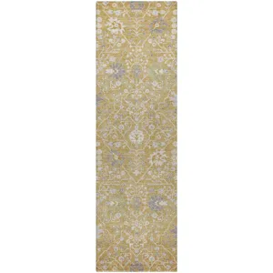 Luxury Washable Indoor/Outdoor Tabrook Gold 2\'3\" x 7\'6\" Runner Rug