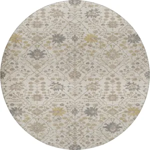 Luxury Washable Indoor/Outdoor Tabrook Ivory 8\' x 8\' Round Rug