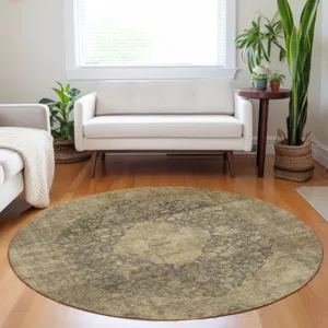 Luxury Washable Indoor/Outdoor Tabrook Mocha 8\' x 8\' Round Rug