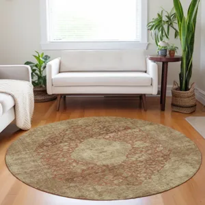 Luxury Washable Indoor/Outdoor Tabrook Paprika 8\' x 8\' Round Rug