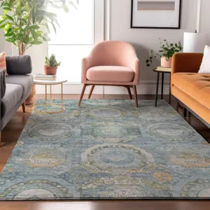 Luxury Washable Indoor/Outdoor Tabrook Blue 10\' x 14\' Rug