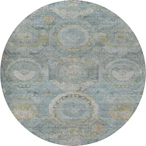 Luxury Washable Indoor/Outdoor Tabrook Blue 8\' x 8\' Round Rug