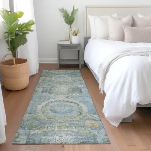 Luxury Washable Indoor/Outdoor Tabrook Blue 2\'3\" x 7\'6\" Runner Rug