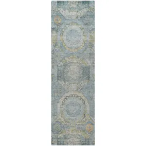 Luxury Washable Indoor/Outdoor Tabrook Blue 2\'3\" x 7\'6\" Runner Rug