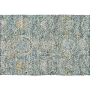 Luxury Washable Indoor/Outdoor Tabrook Blue 1\'8\" x 2\'6\" Rug