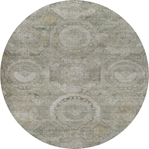 Luxury Washable Indoor/Outdoor Tabrook Pewter 8\' x 8\' Round Rug