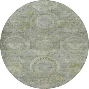 Luxury Washable Indoor/Outdoor Tabrook Sage 8\' x 8\' Round Rug