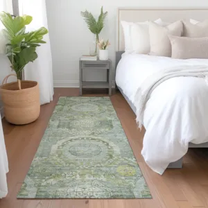 Luxury Washable Indoor/Outdoor Tabrook Sage 2\'3\" x 7\'6\" Runner Rug
