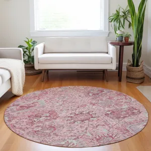 Luxury Washable Indoor/Outdoor Tabrook Pink 8\' x 8\' Round Rug