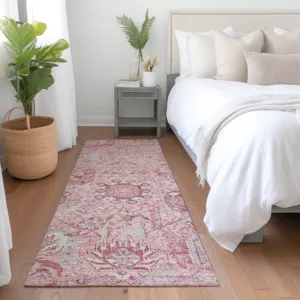Luxury Washable Indoor/Outdoor Tabrook Pink 2\'3\" x 7\'6\" Runner Rug