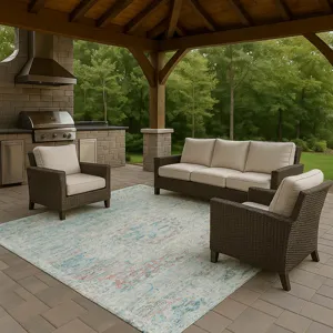 Luxury Washable Indoor/Outdoor Tabrook Sky 10\' x 14\' Rug