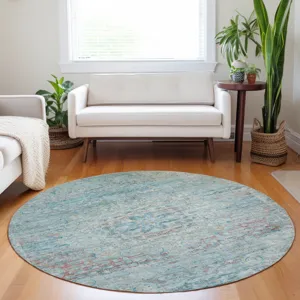 Luxury Washable Indoor/Outdoor Tabrook Sky 8\' x 8\' Round Rug