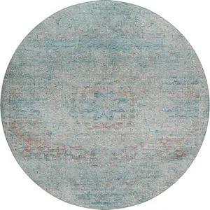 Luxury Washable Indoor/Outdoor Tabrook Sky 8\' x 8\' Round Rug