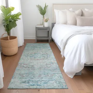 Luxury Washable Indoor/Outdoor Tabrook Sky 2\'3\" x 7\'6\" Runner Rug