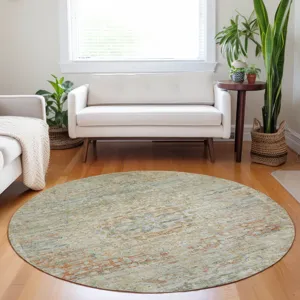 Luxury Washable Indoor/Outdoor Tabrook Tan 8\' x 8\' Round Rug