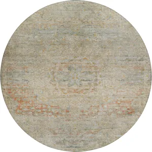 Luxury Washable Indoor/Outdoor Tabrook Tan 8\' x 8\' Round Rug