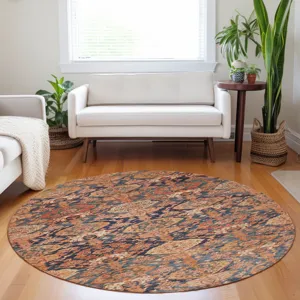 Luxury Washable Indoor/Outdoor Tabrook Terracotta 8\' x 8\' Round Rug