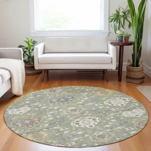 Luxury Washable Indoor/Outdoor Tabrook Aloe 8\' x 8\' Round Rug