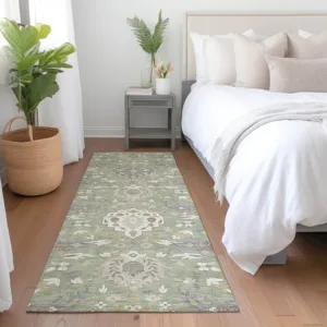 Luxury Washable Indoor/Outdoor Tabrook Aloe 2\'3\" x 7\'6\" Runner Rug