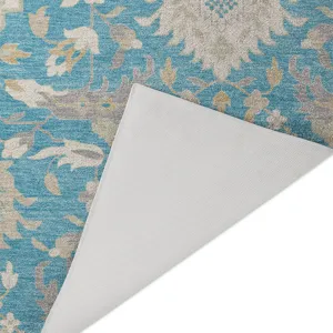 Luxury Washable Indoor/Outdoor Tabrook Blue 1\'8\" x 2\'6\" Rug