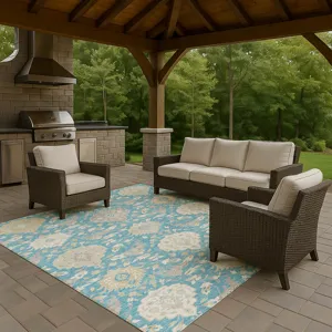 Luxury Washable Indoor/Outdoor Tabrook Blue 9\' x 12\' Rug
